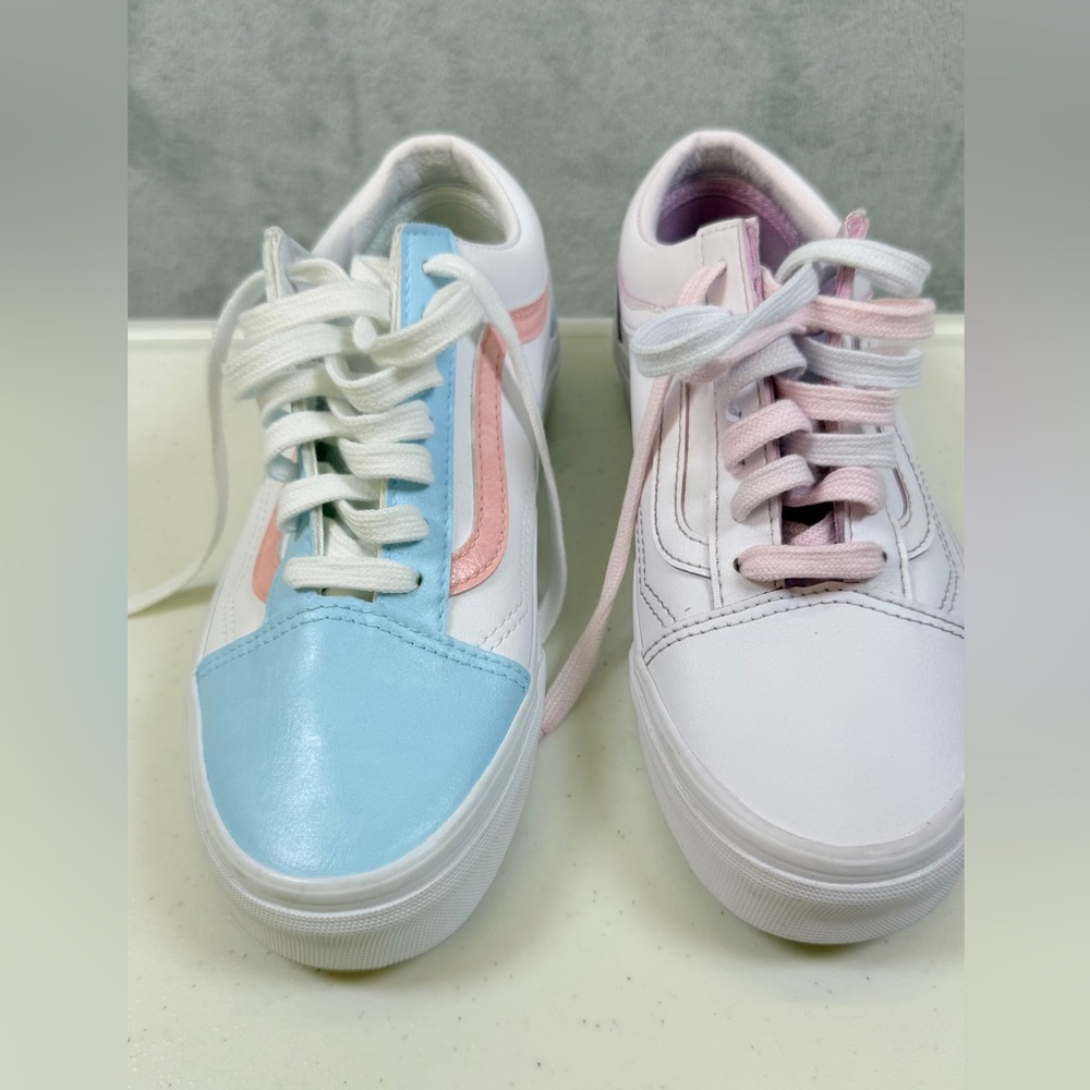 Vans Womens Size 7 Sneakers Shoes Pink Pastels Two Tone Trend Leather - Picture 5 of 8
